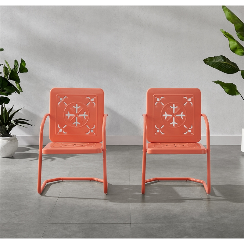 Pemberly Row Contemporary 2-Piece Retro Outdoor Chair Set in Coral Gloss