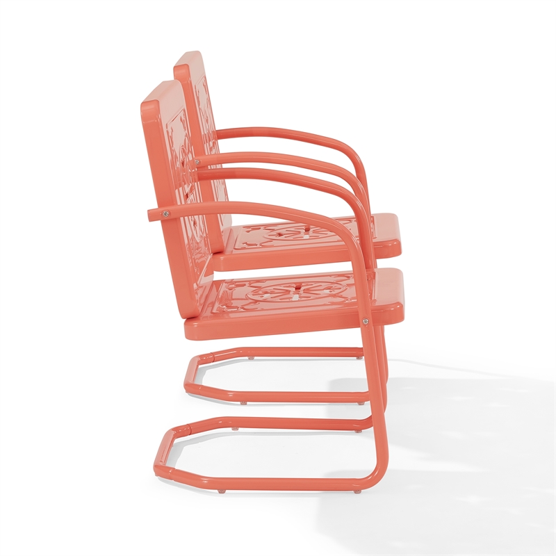 Pemberly Row Contemporary 2-Piece Retro Outdoor Chair Set in Coral Gloss