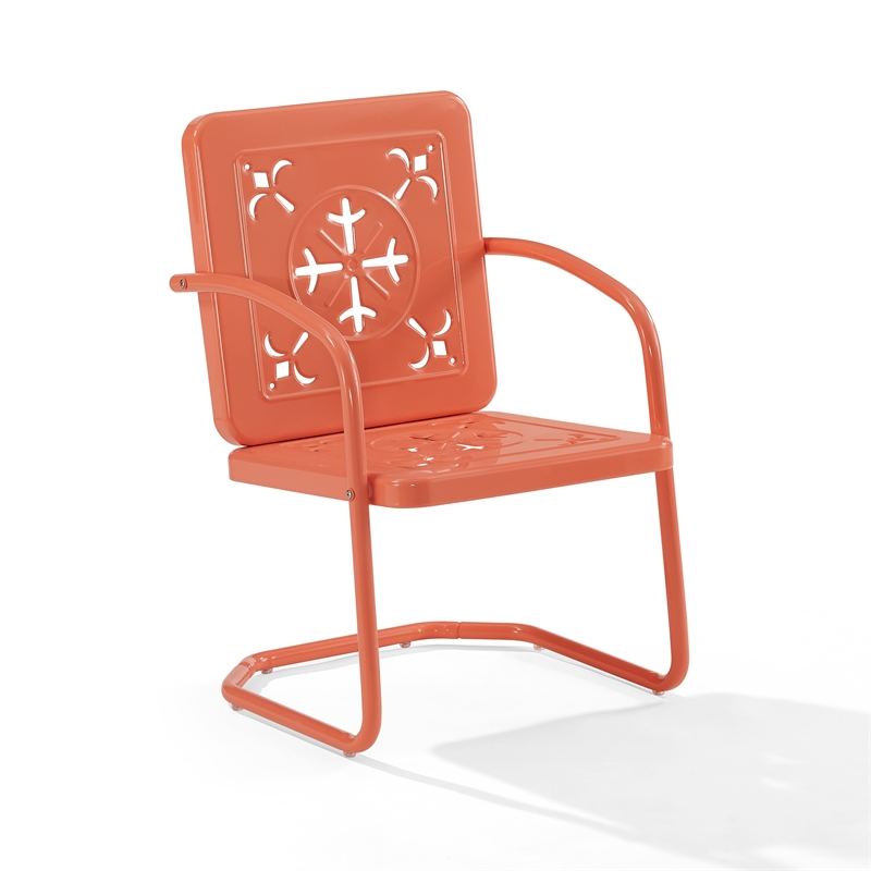 Pemberly Row Contemporary 2-Piece Retro Outdoor Chair Set in Coral Gloss