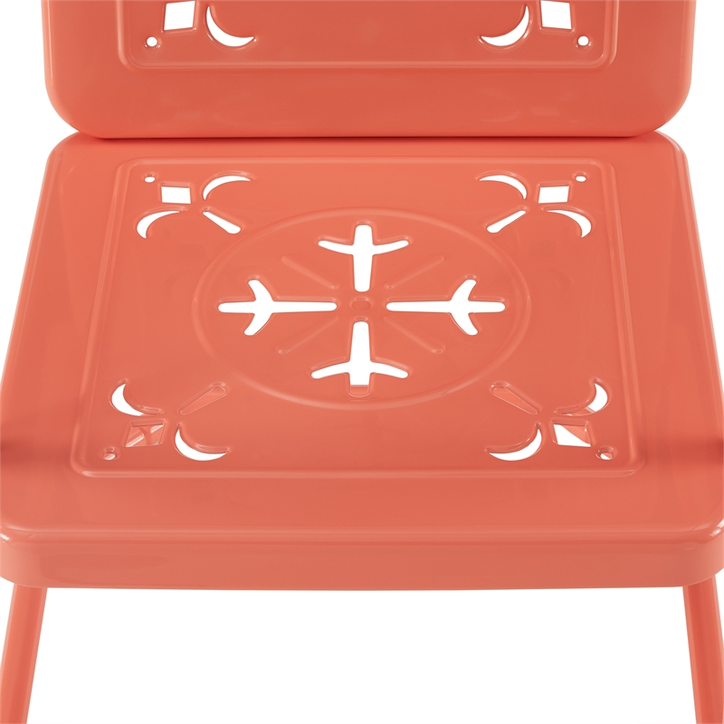 Pemberly Row Contemporary 2-Piece Retro Outdoor Chair Set in Coral Gloss