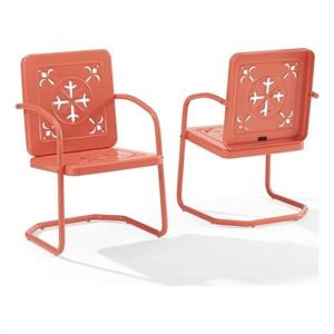 Pemberly Row Contemporary 2-Piece Retro Outdoor Chair Set in Coral Gloss