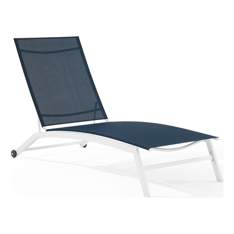Pemberly Row Contemporary Outdoor Chaise Lounge in Navy/White