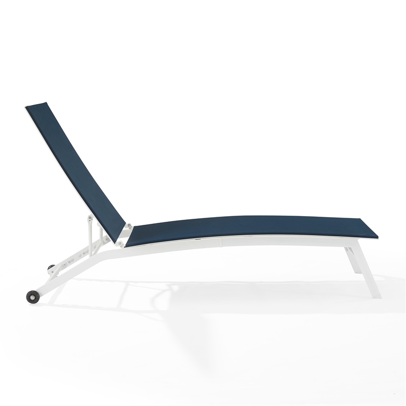 Pemberly Row Contemporary Outdoor Chaise Lounge in Navy/White