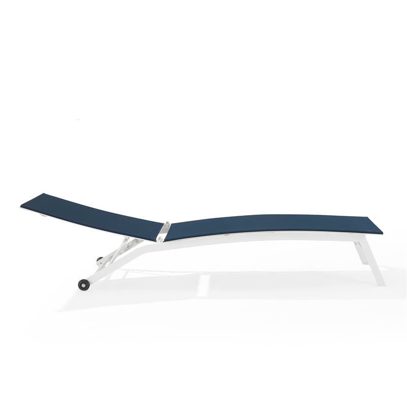 Pemberly Row Contemporary Outdoor Chaise Lounge in Navy/White