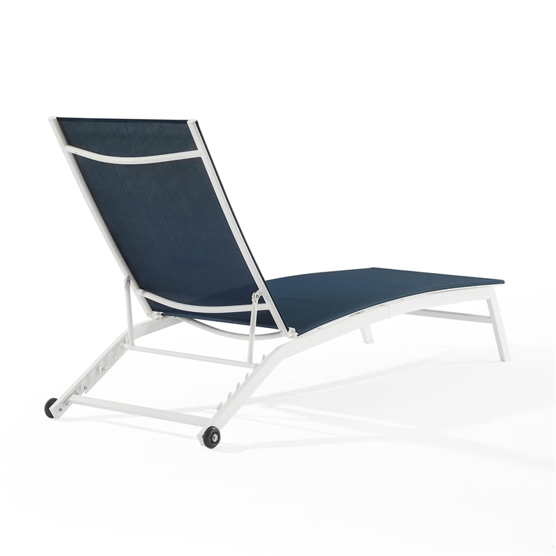 Pemberly Row Contemporary Outdoor Chaise Lounge in Navy/White