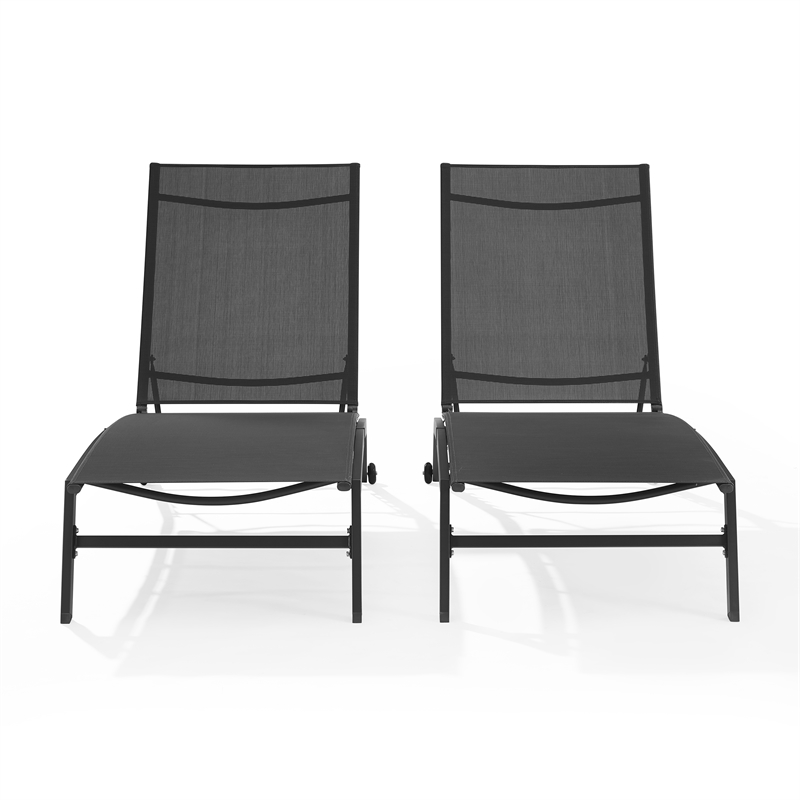 Pemberly Row 2Pc Outdoor Chaise Lounge Set in Charcoal/Matte Black