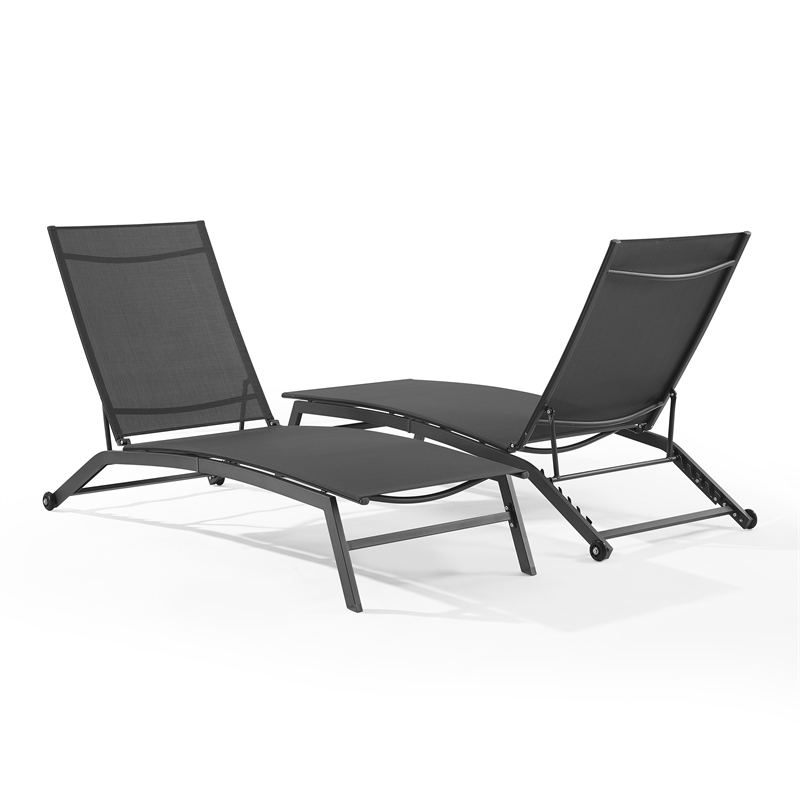 Pemberly Row 2Pc Outdoor Chaise Lounge Set in Charcoal/Matte Black