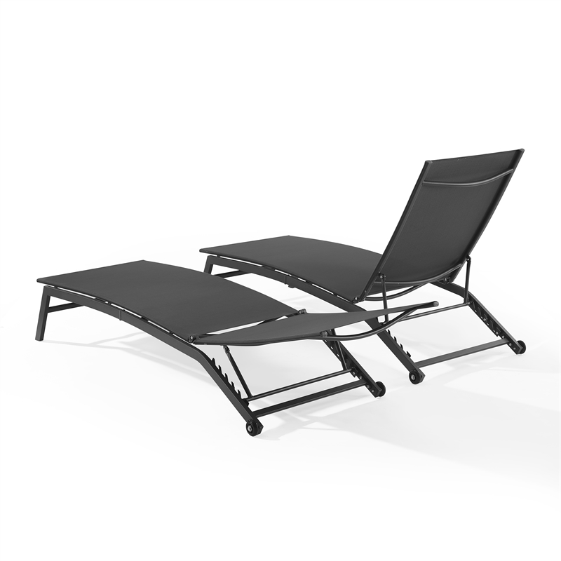 Pemberly Row 2Pc Outdoor Chaise Lounge Set in Charcoal/Matte Black