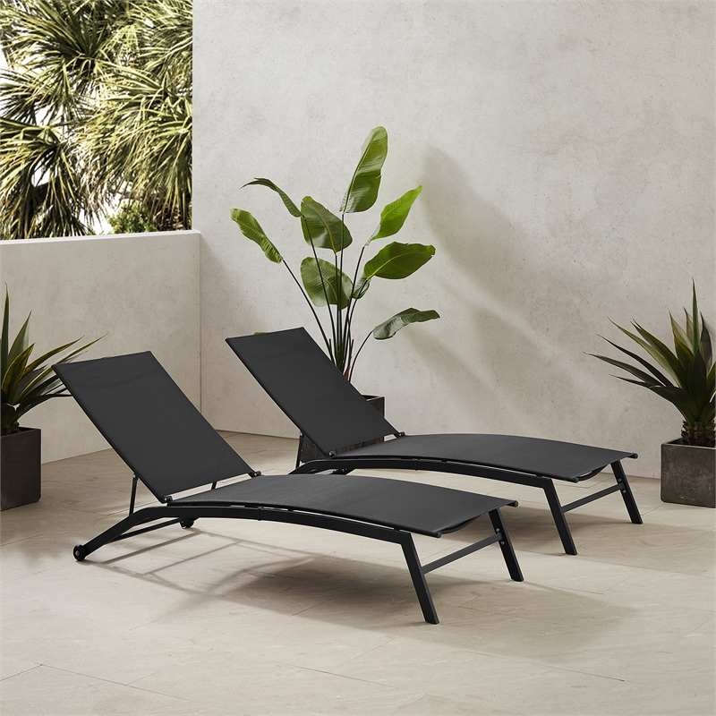 Pemberly Row 2Pc Outdoor Chaise Lounge Set in Charcoal/Matte Black