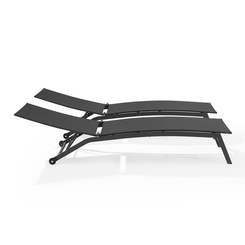 Pemberly Row 2Pc Outdoor Chaise Lounge Set in Charcoal/Matte Black