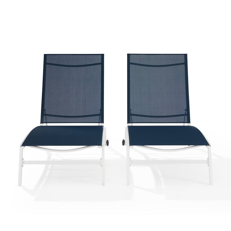 Pemberly Row Contemporary 2Pc Outdoor Chaise Lounge Set in Navy/White