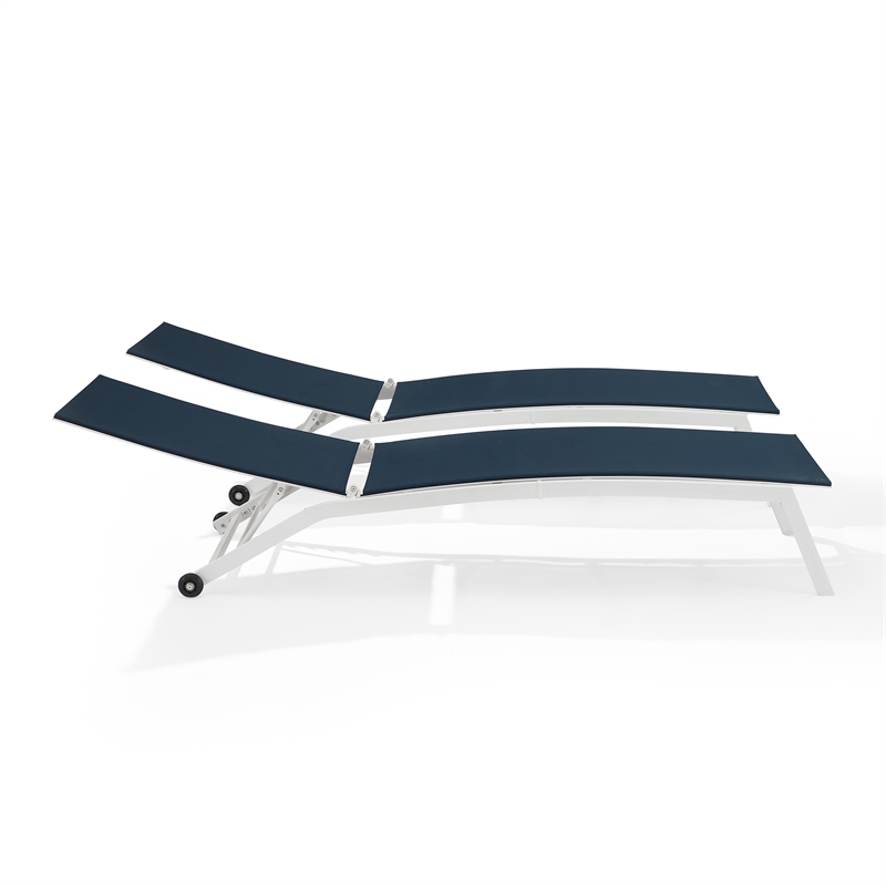 Pemberly Row Contemporary 2Pc Outdoor Chaise Lounge Set in Navy/White