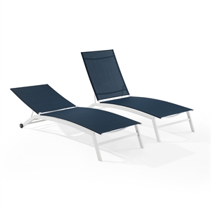 Pemberly Row Contemporary 2Pc Outdoor Chaise Lounge Set in Navy/White