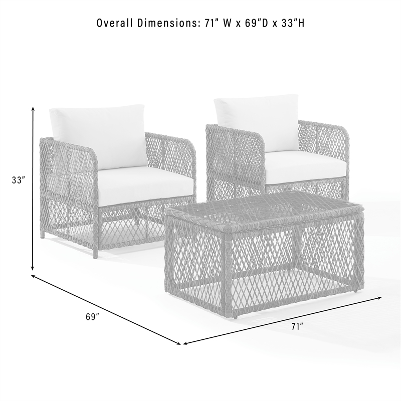Pemberly Row 3Pc Outdoor Coffee Table & Chair Set Creme/Stone