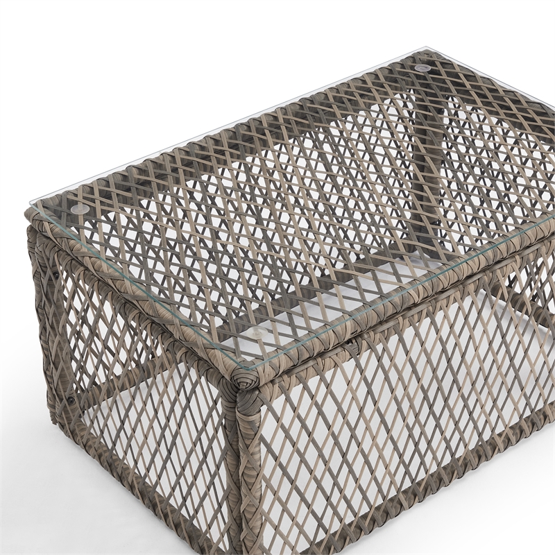 Pemberly Row 3Pc Outdoor Coffee Table & Chair Set Creme/Stone