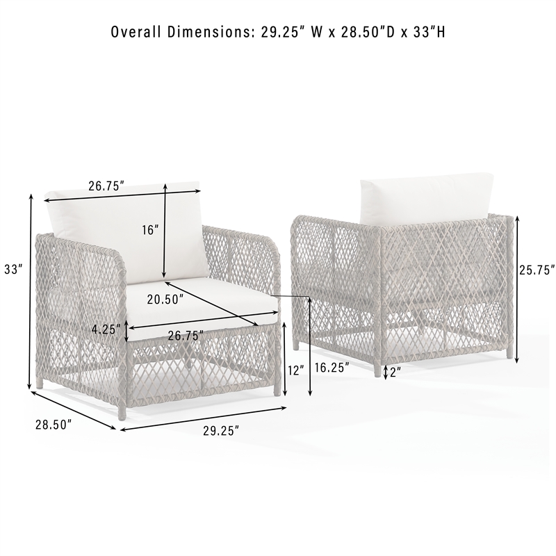 Pemberly Row 3Pc Outdoor Coffee Table & Chair Set Creme/Stone