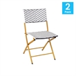 Pemberly Row 2Pc Navy and White Indoor/Outdoor PE Rattan Folding Bistro Chairs