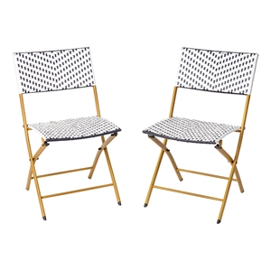 Pemberly Row 2Pc Navy and White Indoor/Outdoor PE Rattan Folding Bistro Chairs