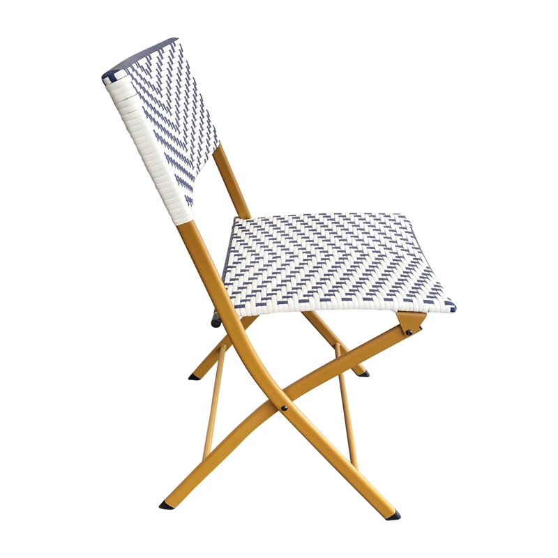 Pemberly Row 2Pc Navy and White Indoor/Outdoor PE Rattan Folding Bistro Chairs