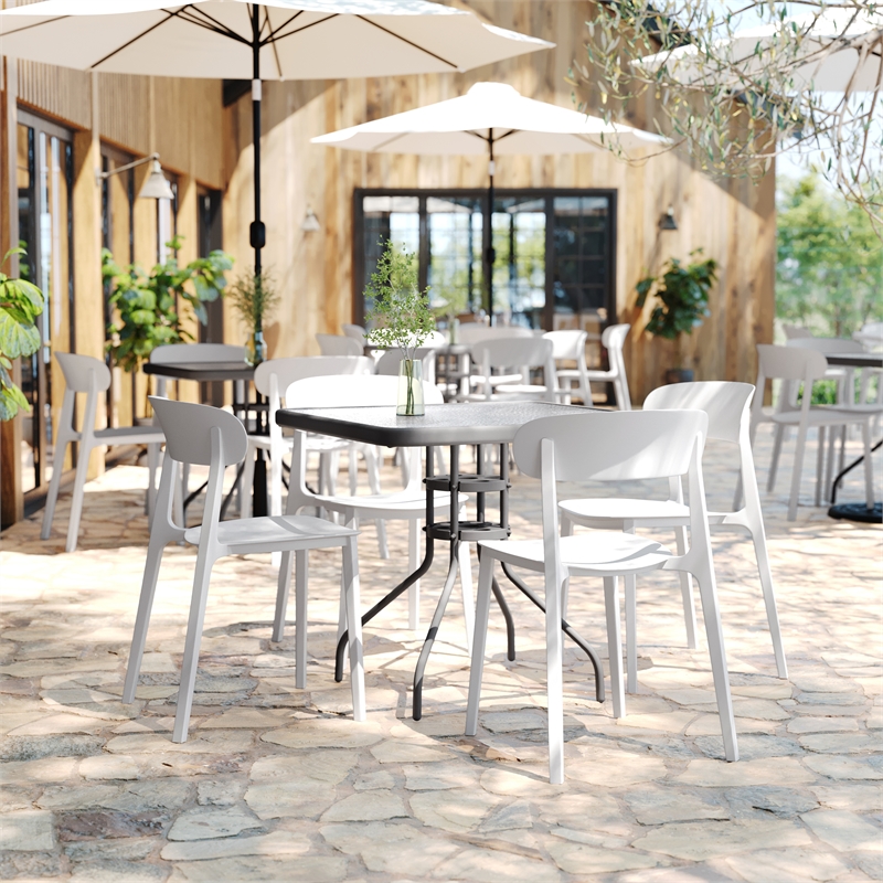 Pemberly Row Commercial All-Weather Patio Stack Chair with Contoured Backrest