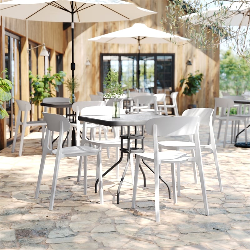 Pemberly Row Commercial All-Weather Patio Stack Chair with Contoured Backrest