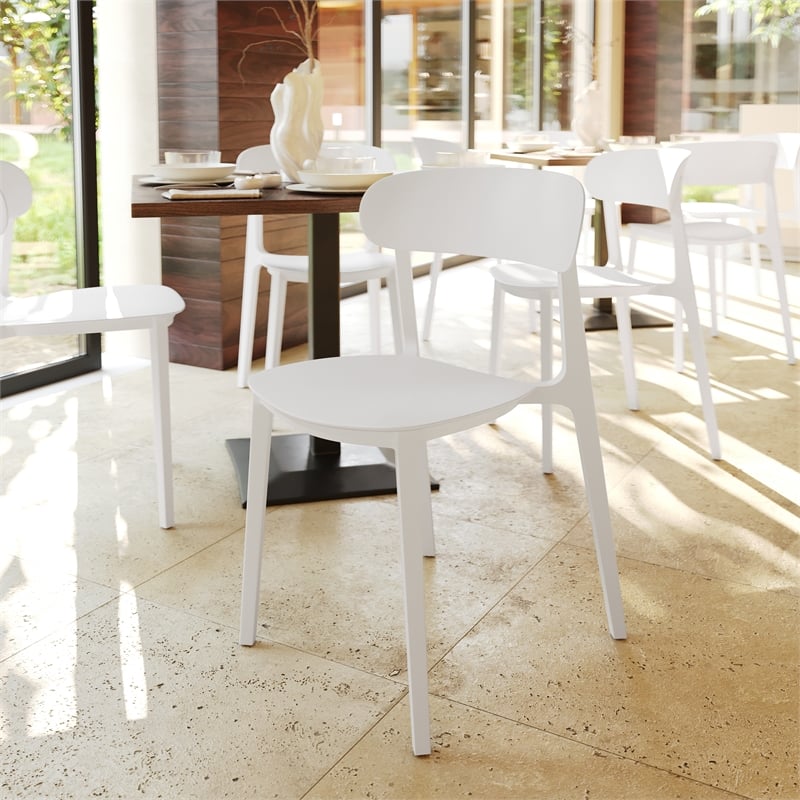 Pemberly Row Commercial All-Weather Patio Stack Chair with Contoured Backrest