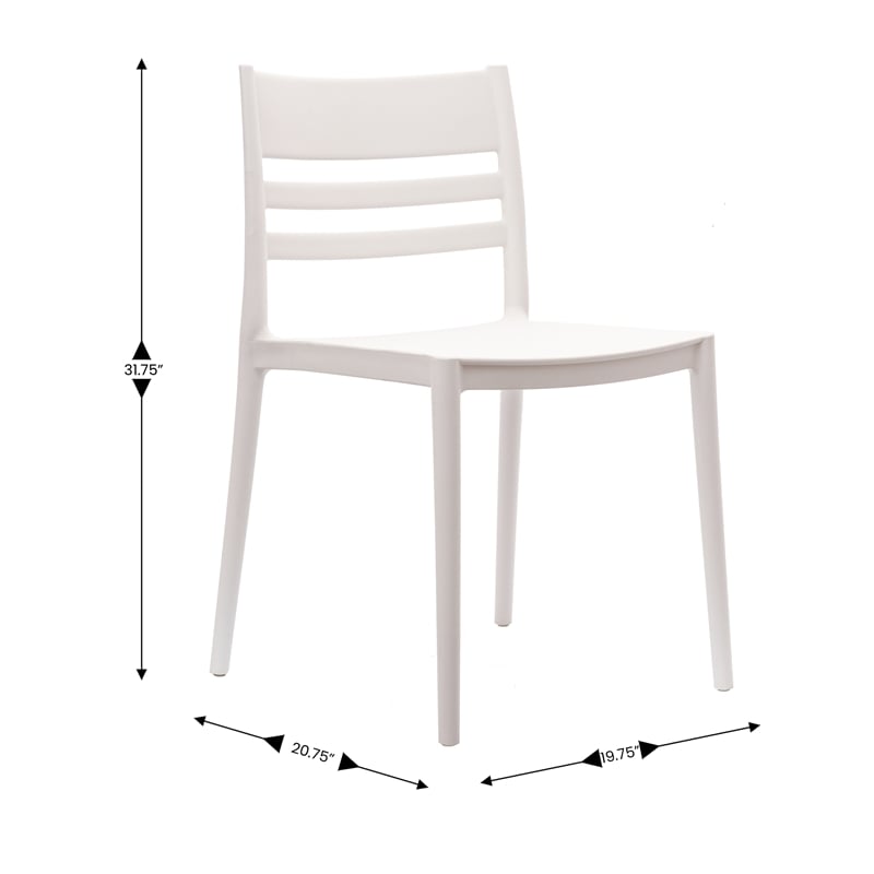 Pemberly Row Commercial All-Weather White Patio Stack Chair w/ Slatted Backrest