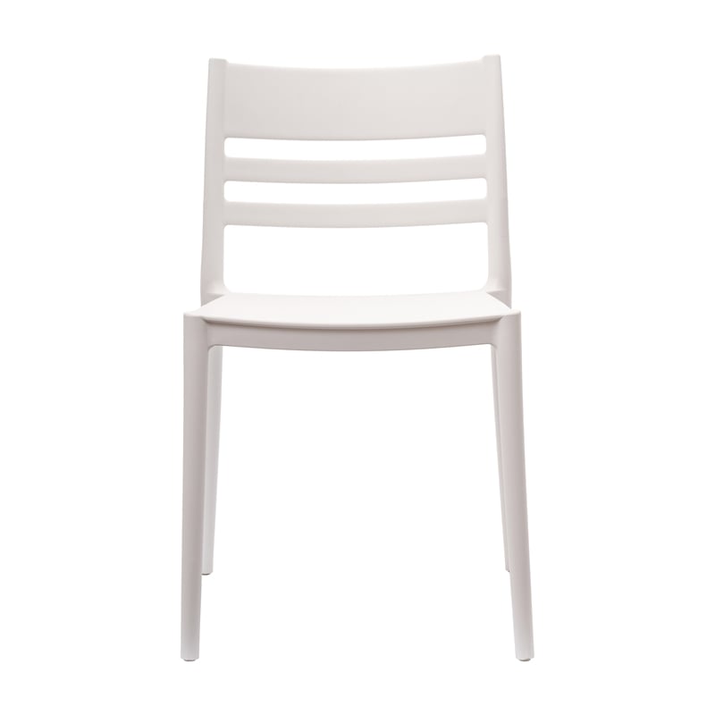 Pemberly Row Commercial All-Weather White Patio Stack Chair w/ Slatted Backrest