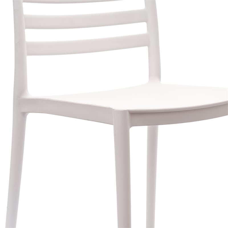 Pemberly Row Commercial All-Weather White Patio Stack Chair w/ Slatted Backrest