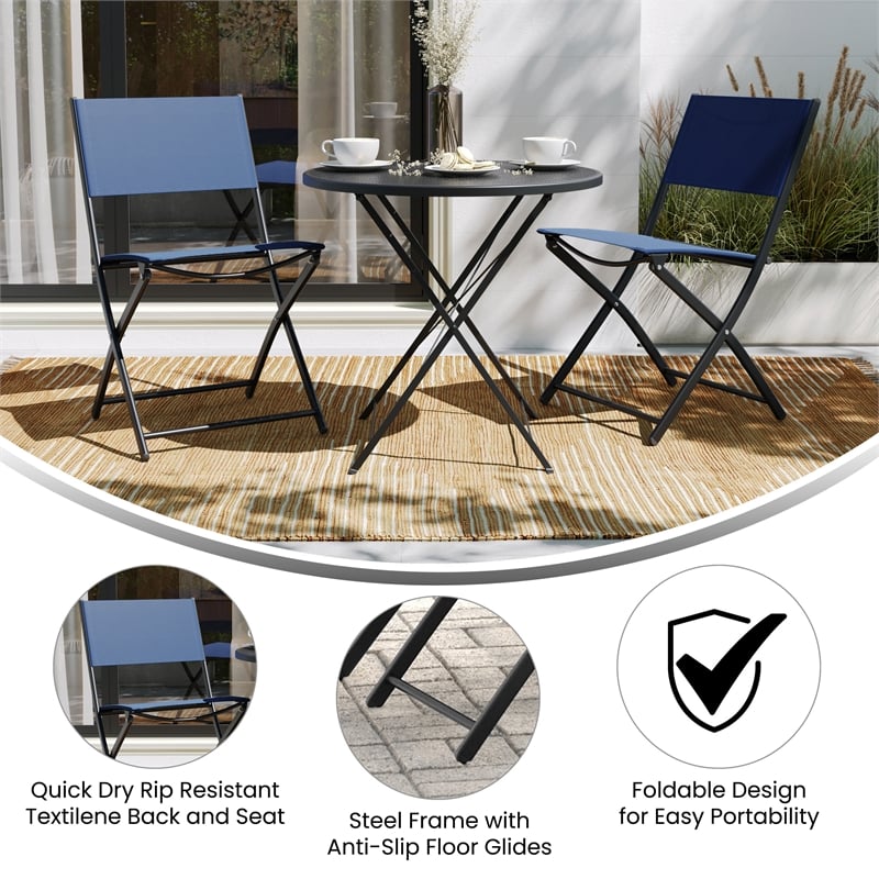 Pemberly Row 2 Pack Commercial Outdoor Flex Comfort Folding Chair in Navy