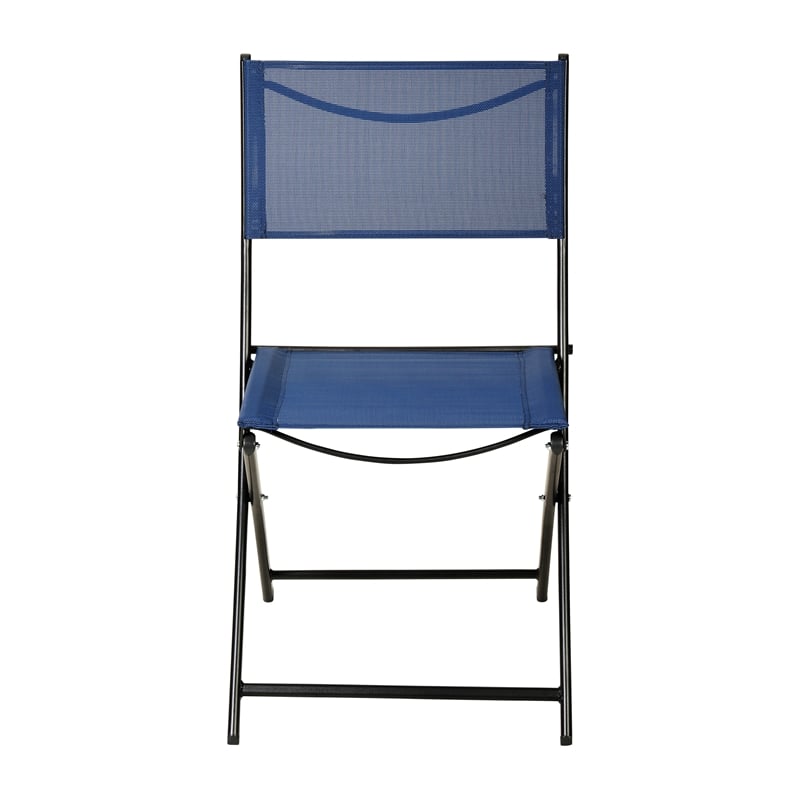 Pemberly Row 2 Pack Commercial Outdoor Flex Comfort Folding Chair in Navy