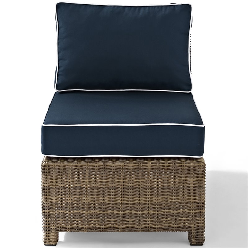 Pemberly Row Contemporary Fabric Armless Patio Chair in Brown and Navy