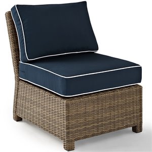 Pemberly Row Contemporary Fabric Armless Patio Chair in Brown and Navy