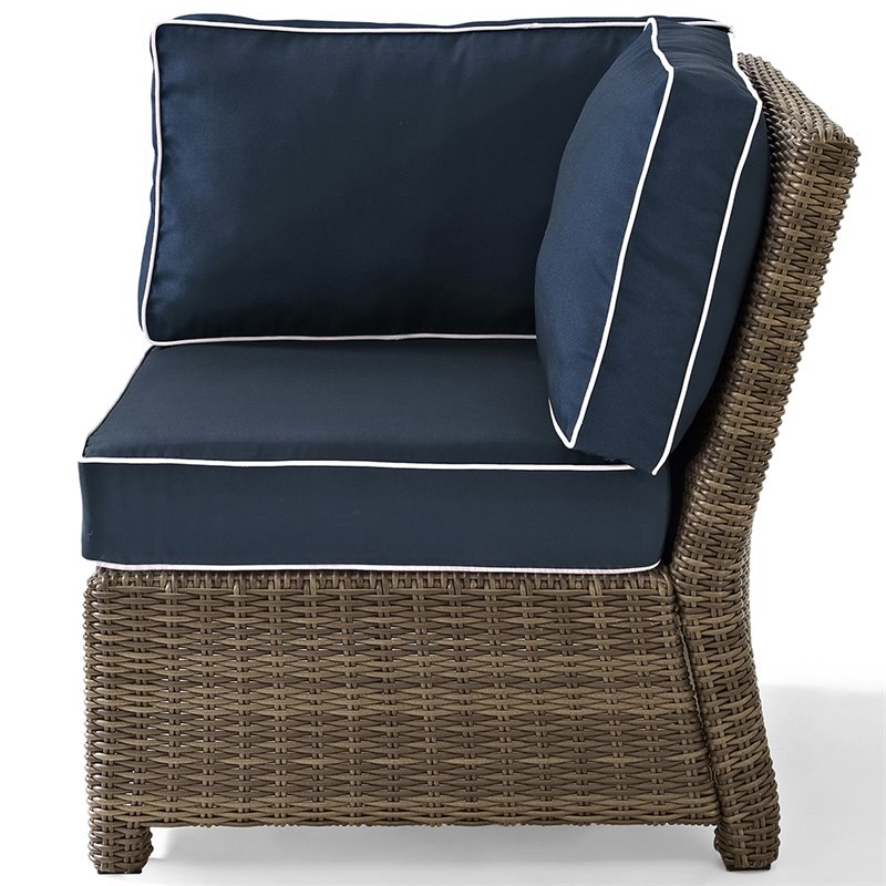 Pemberly Row Contemporary Fabric Corner Patio Chair in Brown and Navy