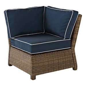 Pemberly Row Contemporary Fabric Corner Patio Chair in Brown and Navy