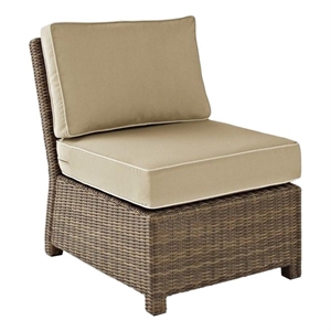 Pemberly Row Contemporary Fabric Armless Patio Chair in Brown and Sand