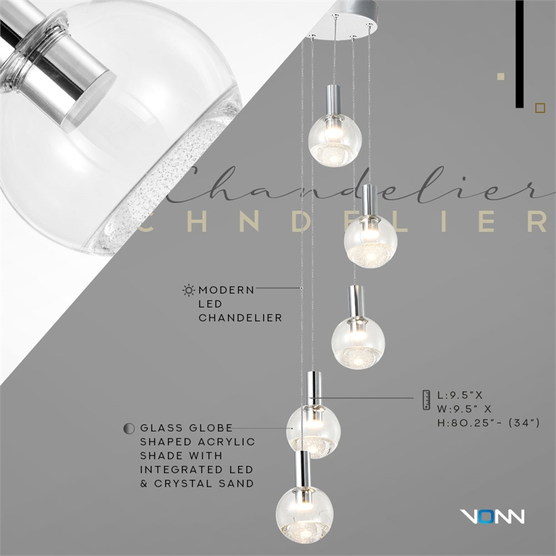 Pemberly Row Integrated LED ETL Certified Aluminum Chandelier - Polished Chrome