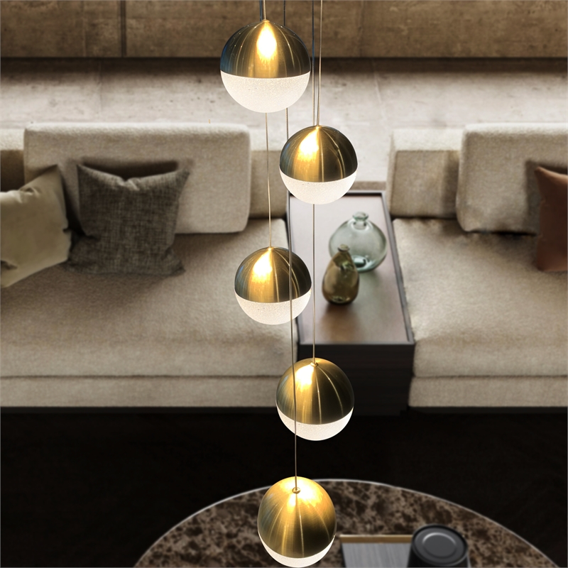 Pemberly Row 5-Light Integrated LED ETL Certified Aluminum Chandelier - Brass