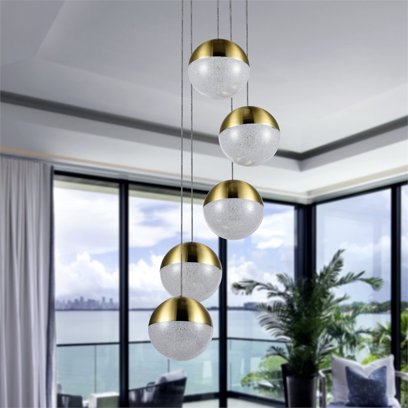 Pemberly Row 5-Light Integrated LED ETL Certified Aluminum Chandelier - Brass