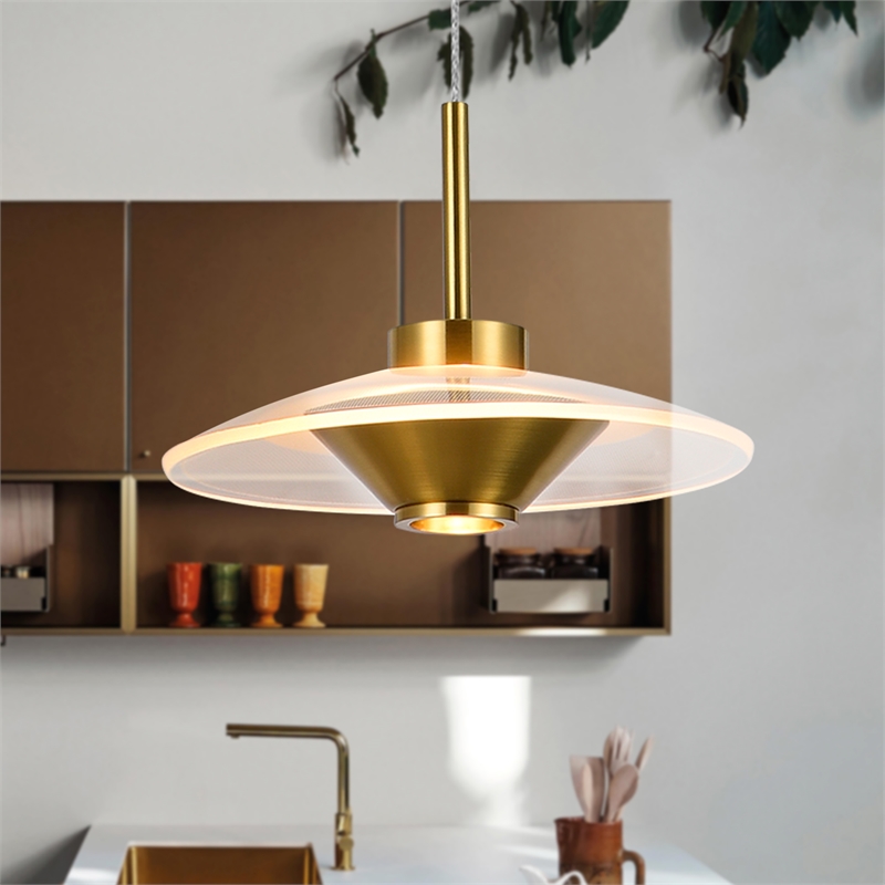 Pemberly Row Height Adjustable ETL Integrated LED Pendant in Antique Brass