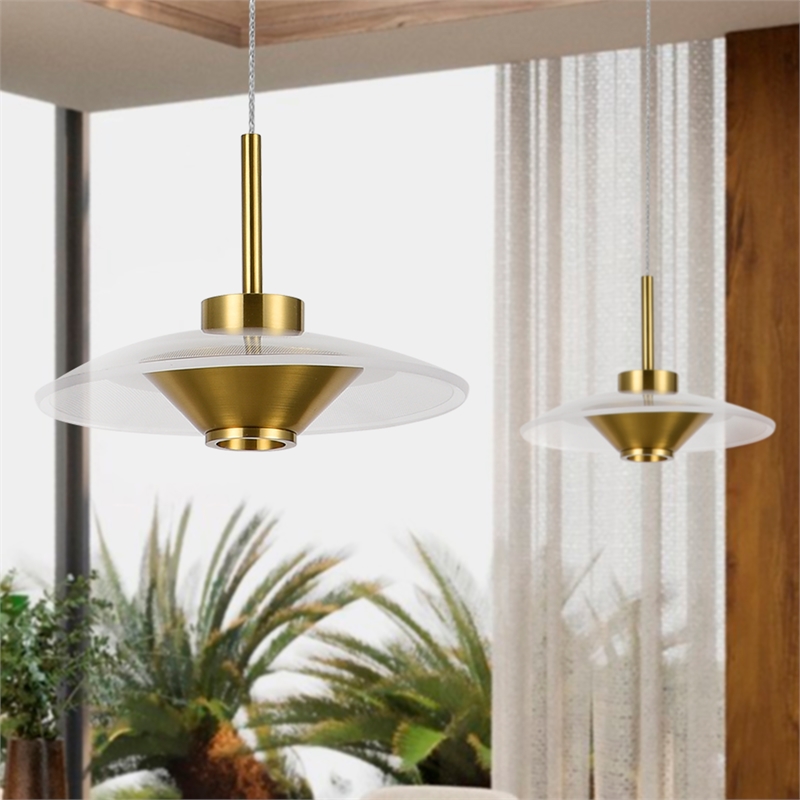 Pemberly Row Height Adjustable ETL Integrated LED Pendant in Antique Brass