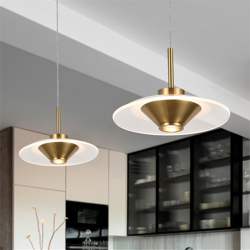Pemberly Row Height Adjustable ETL Integrated LED Pendant in Antique Brass