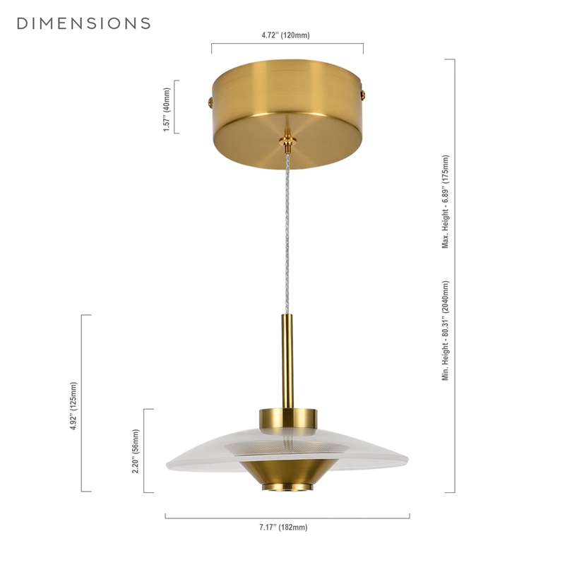 Pemberly Row Height Adjustable ETL Integrated LED Pendant in Antique Brass