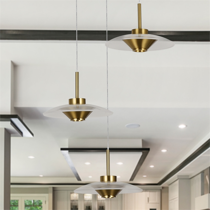 Pemberly Row Height Adjustable ETL Integrated LED Pendant in Antique Brass