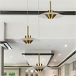 Pemberly Row Height Adjustable ETL Integrated LED Pendant in Antique Brass