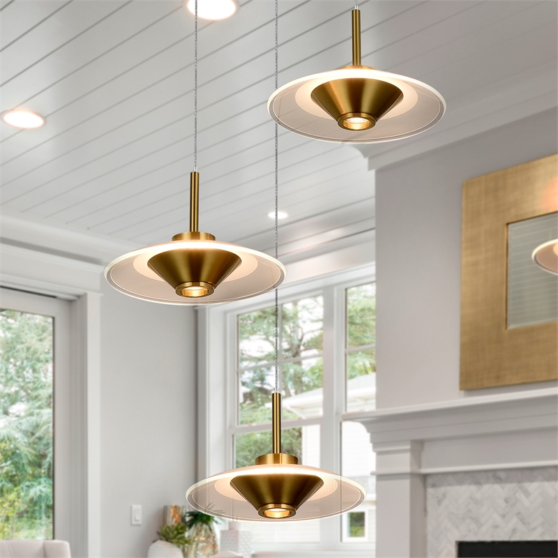 Pemberly Row Height Adjustable ETL Integrated LED Pendant in Antique Brass