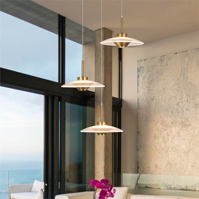 Pemberly Row Height Adjustable ETL Integrated LED Pendant in Antique Brass