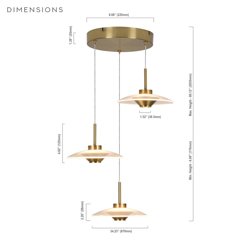 Pemberly Row Height Adjustable ETL Integrated LED Pendant in Antique Brass