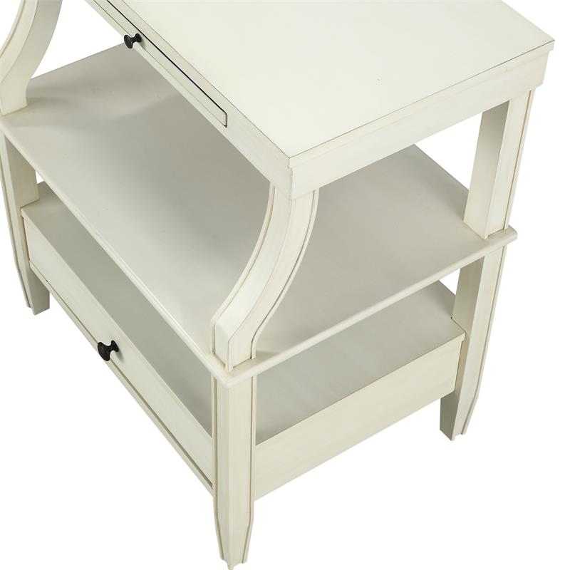 Pemberly Row Contemporary Antique White Wood 1-Drawer Storage Nightstand