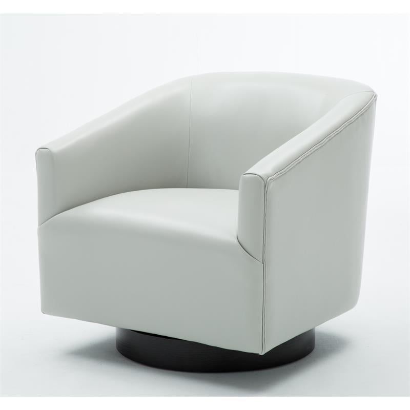 Pemberly Row Dove Gray Faux Leather Wood Base Swivel Accent Chair